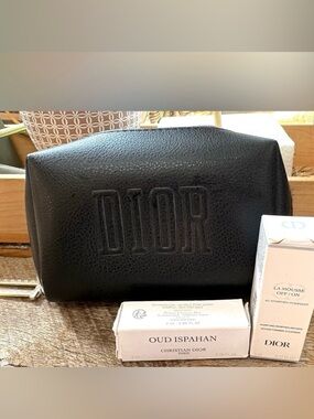 NIB Dior Beauty Black Toiletry Pouch + Oud Ispahan & La Mousse Samples